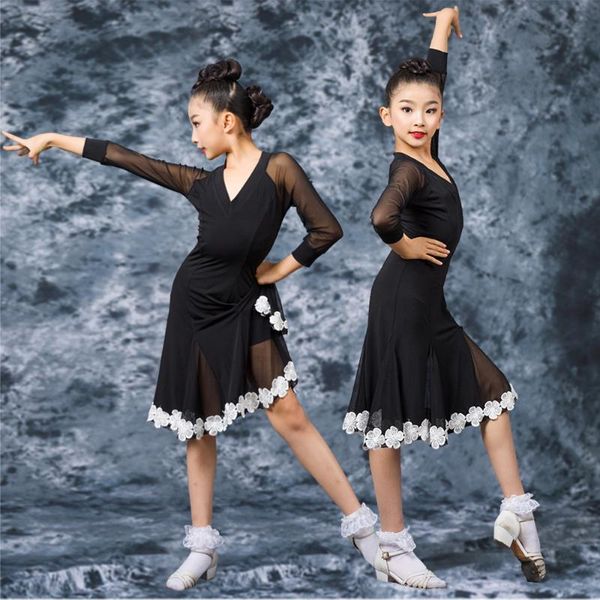 children latin dance costumes long-sleeve big swing lace dress girl salsa tango ballroom dancing training clothes dl6192, Black;red
children latin dance costumes long-sleeve big swing lace dress girl salsa tango ballroom dancing training clothes dl6192, Black;red