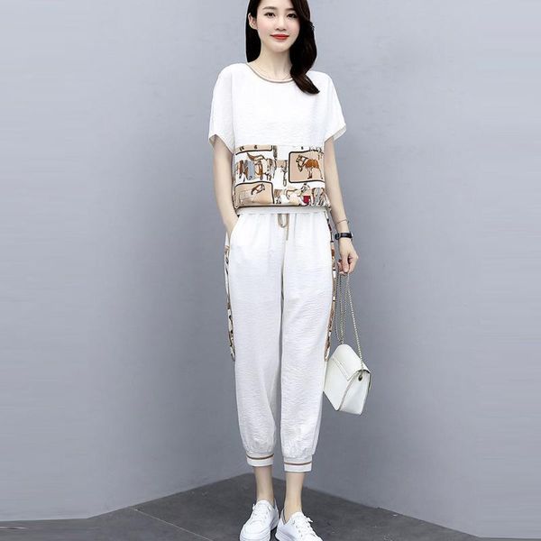 women's tracksuits 2020 gym clothing 2pc women o-neck short sleeve three quarter pant suit loose +pants set #4, White;black
women's tracksuits 2020 gym clothing 2pc women o-neck short sleeve three quarter pant suit loose +pants set #4, White;black