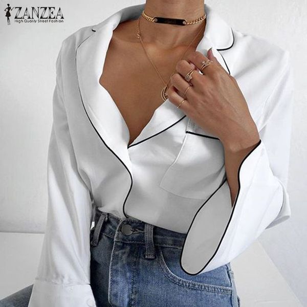 women's blouses & shirts zanzea women and 2021 fashion office lady work chic long flare sleeve turn down collar button blusas chemise, White
women's blouses & shirts zanzea women and 2021 fashion office lady work chic long flare sleeve turn down collar button blusas chemise, White