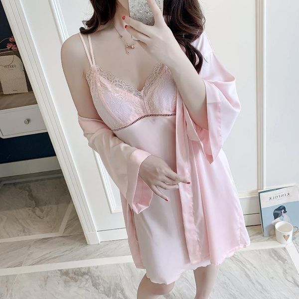 pink lace women robe set summer silky 2pcs sleepwear female kimono bathrobe gown casual nightwear loose home clothes, Black;red
pink lace women robe set summer silky 2pcs sleepwear female kimono bathrobe gown casual nightwear loose home clothes, Black;red
