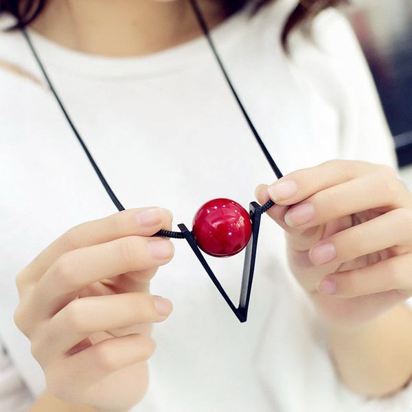 women long necklace collier femme fashion triangle red ball necklaces & pendants for female black chain sweater chain jewelry, Silver
women long necklace collier femme fashion triangle red ball necklaces & pendants for female black chain sweater chain jewelry, Silver