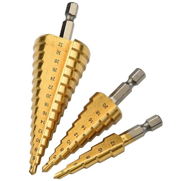 4-32mm 4-12mm 4-20mm step cone drill bit hole cutter dint tool hex shank step drills shank coated metal drill bit