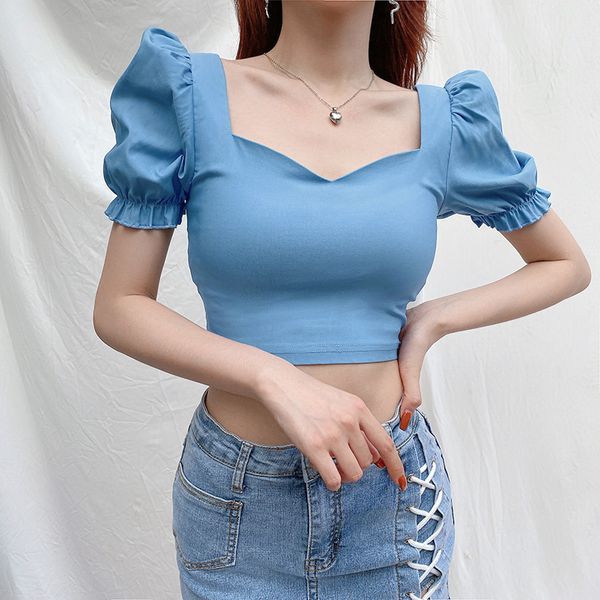 women black square collar t shirt cropped bandage puff sleeves t-shirt high street tee shirt femme crop vintage clothes, White
women black square collar t shirt cropped bandage puff sleeves t-shirt high street tee shirt femme crop vintage clothes, White