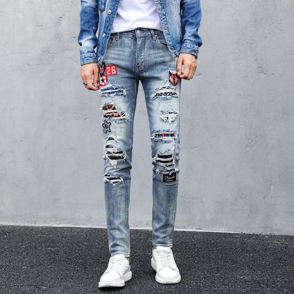 2020 high-quality men's motorcycle jeans designed by men's high-end brand masters, slim rock, slim hole, stylish long straight den, Blue
2020 high-quality men's motorcycle jeans designed by men's high-end brand masters, slim rock, slim hole, stylish long straight den, Blue