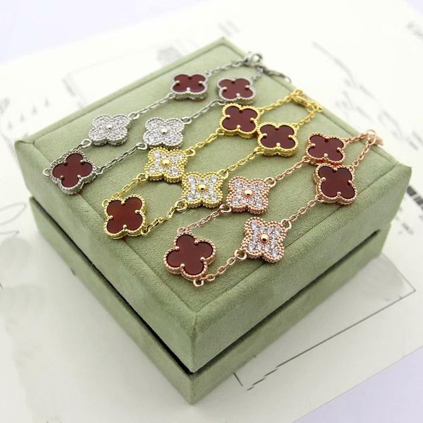 europe america fashion lady women brass 5 motifs onyx malachite mother of pearl carnelian and full diamond four leaf flower chain bracelet, Black 
europe america fashion lady women brass 5 motifs onyx malachite mother of pearl carnelian and full diamond four leaf flower chain bracelet, Black