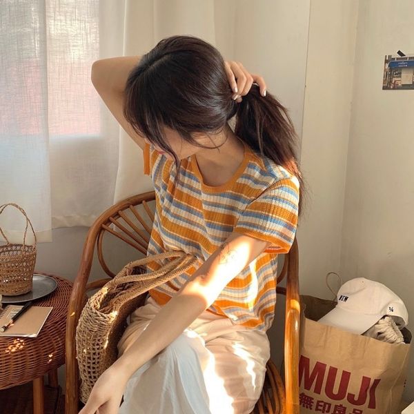 2020 new cool ice silk white mango striped t-shirt small slim short knitted short-sleeved t-shirt
2020 new cool ice silk white mango striped t-shirt small slim short knitted short-sleeved t-shirt