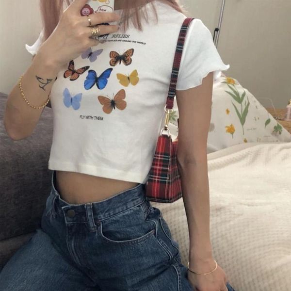 women butterfly print slim short t-shirt female short sleeve casual tee clothing, Black;blue
women butterfly print slim short t-shirt female short sleeve casual tee clothing, Black;blue