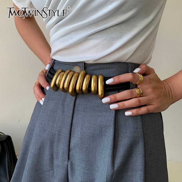 twotwinstyle elegant rubber band women's belt metal buckle clothing accessories belts for female 2020 summer fashion tide, Black;brown
twotwinstyle elegant rubber band women's belt metal buckle clothing accessories belts for female 2020 summer fashion tide, Black;brown