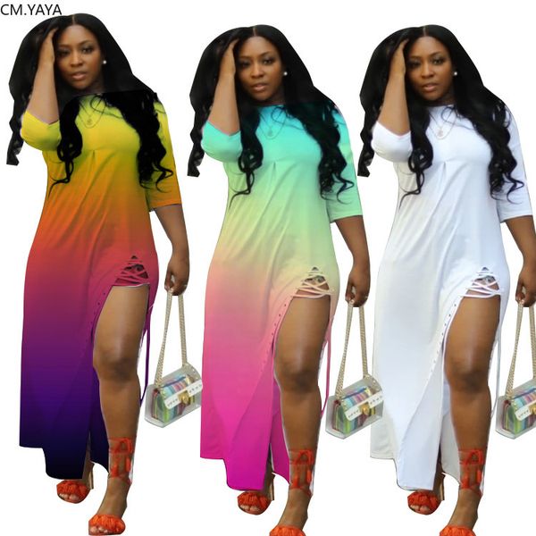 cm.yaya women summer gradient print three quarter sleeve high side split lace up loose slim maxi dress fashion long dresses, Black;gray
cm.yaya women summer gradient print three quarter sleeve high side split lace up loose slim maxi dress fashion long dresses, Black;gray