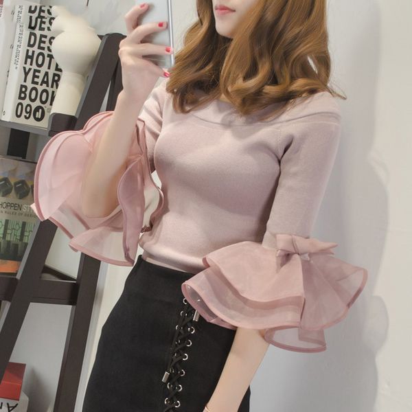korean fashion slash neck women sweaters 2020 newly flare sleeve patchwork bow pullovers streetwear knitwear, White;black
korean fashion slash neck women sweaters 2020 newly flare sleeve patchwork bow pullovers streetwear knitwear, White;black