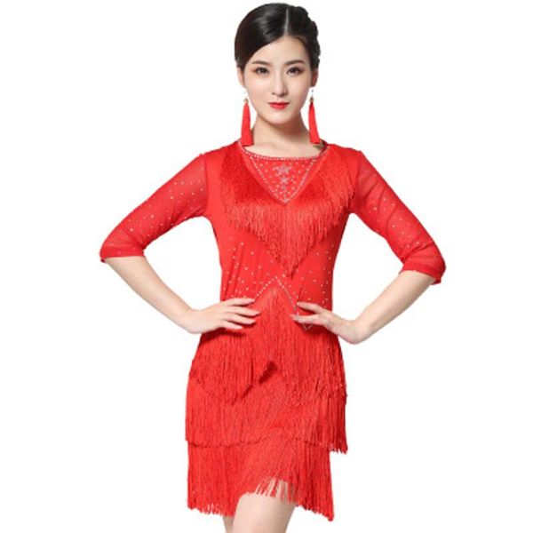 2020 new spring and summer latin dance mesh gown mid-sleeved international latin performance costume female pentagram diamon, Black;red
2020 new spring and summer latin dance mesh gown mid-sleeved international latin performance costume female pentagram diamon, Black;red