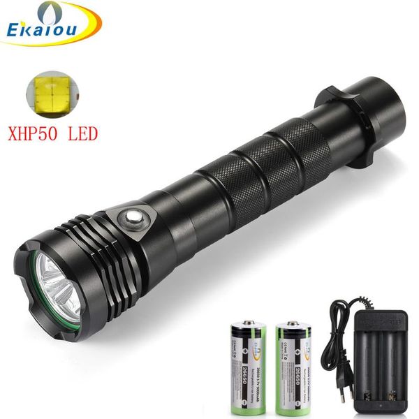Quality Ipx8 Diving Xhp50 Led Waterproof Underwater Diver Torch Professional Diving Light 26650 Scuba Camping Lamp