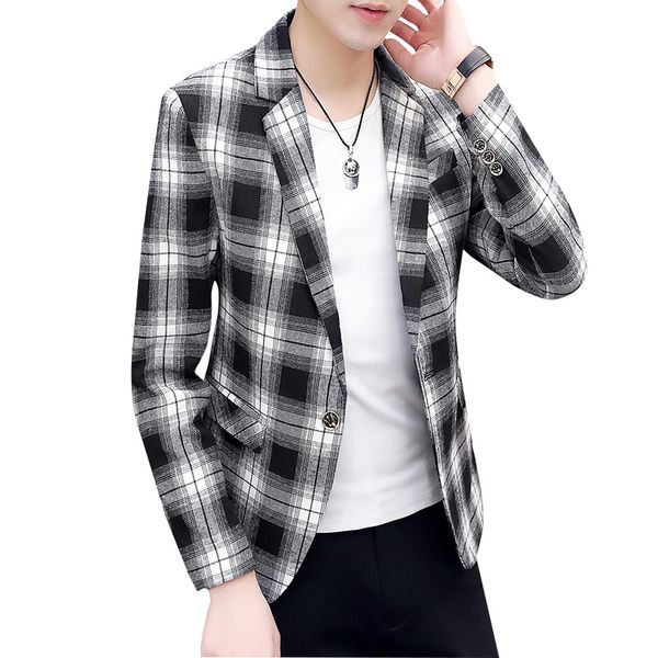 blazer slim design korean style plaid elegant men's blazer comfortable quality masculino button wedding casual men's 3xl, White;black 
blazer slim design korean style plaid elegant men's blazer comfortable quality masculino button wedding casual men's 3xl, White;black