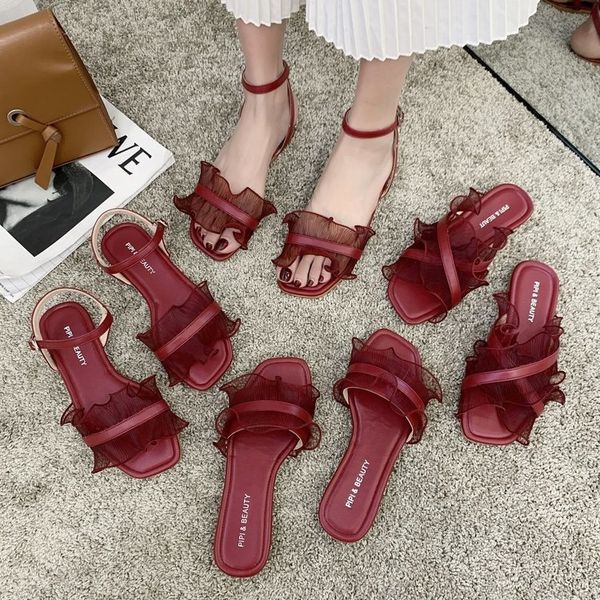 2020 new french fairy flounced flat and slippers sandals wine red sandals for women outside slippers
2020 new french fairy flounced flat and slippers sandals wine red sandals for women outside slippers