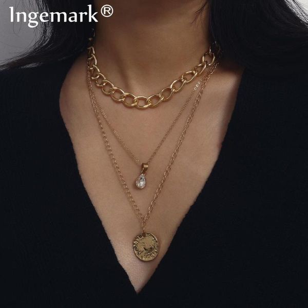vintage crystal pendant choker necklace multi layer coin big chunky thick chain necklace for women sweater jewelry, Silver
vintage crystal pendant choker necklace multi layer coin big chunky thick chain necklace for women sweater jewelry, Silver