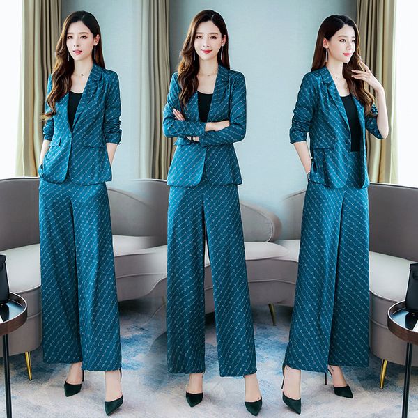 women's suit new fashion printing casual suit ladies professional wide leg pants two-piece (jacket + pants, White
women's suit new fashion printing casual suit ladies professional wide leg pants two-piece (jacket + pants, White