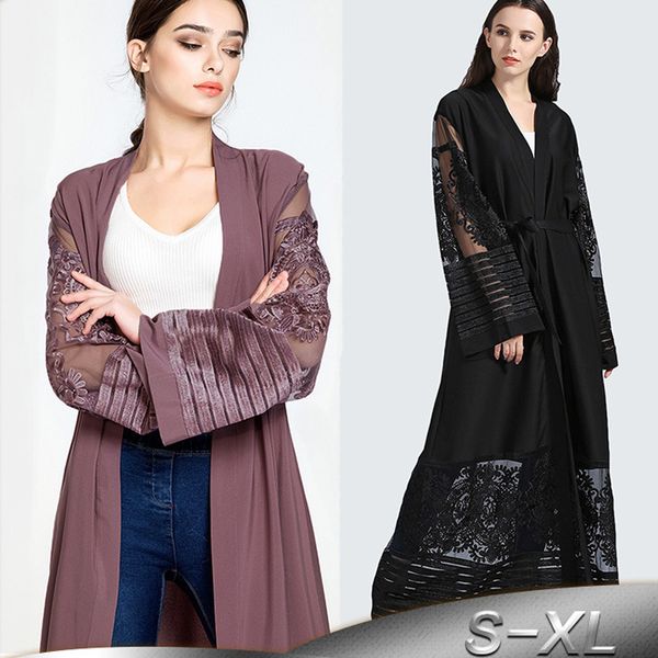 plus size autumn blusas mujer de moda 2019 abaya women long chiffon lace cardigan kimonos mujer roupa korean fashion clothing
