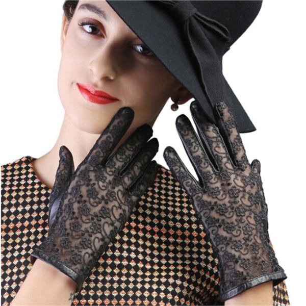 new women leather touch screen gloves fashion sheepskin embroidery lace no lining spring and summer driving black mittens, Blue;gray
new women leather touch screen gloves fashion sheepskin embroidery lace no lining spring and summer driving black mittens, Blue;gray