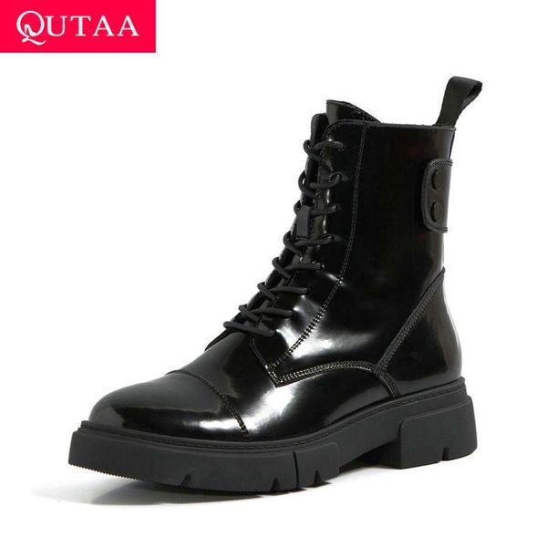 qutaa 2021 autumn winter cow leather ladies pumps round toe lace up zipper ankle boots square middle heel women shoes size 34-39, Black
qutaa 2021 autumn winter cow leather ladies pumps round toe lace up zipper ankle boots square middle heel women shoes size 34-39, Black