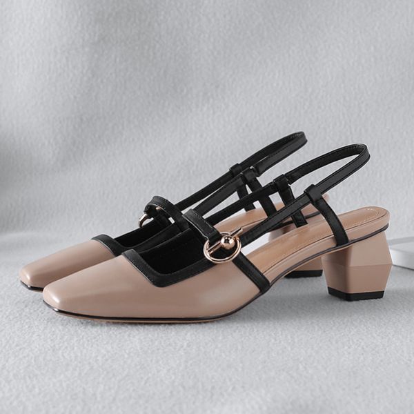 women's genuine leather thick high heel sandals slingback elegant ladies summer dress pumps metal buckle fashion shoes for women, Black
women's genuine leather thick high heel sandals slingback elegant ladies summer dress pumps metal buckle fashion shoes for women, Black