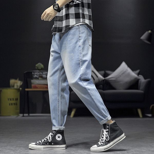 men's jeans stretch loose fit brand scratched pants torn solid cotton vintage washed trousers menswear, Blue
men's jeans stretch loose fit brand scratched pants torn solid cotton vintage washed trousers menswear, Blue