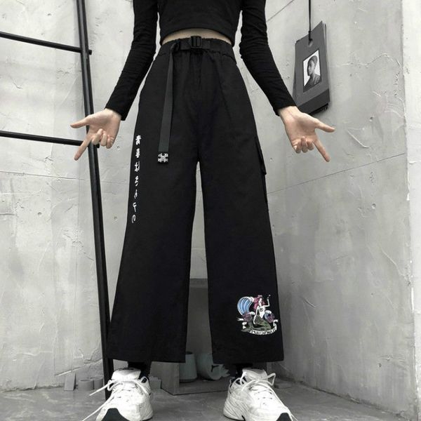 japanese wide leg cargo pants harajuku cartoon printed ankle trousers 2020 autumn stretch waist pants with belt 55135, Black;white
japanese wide leg cargo pants harajuku cartoon printed ankle trousers 2020 autumn stretch waist pants with belt 55135, Black;white