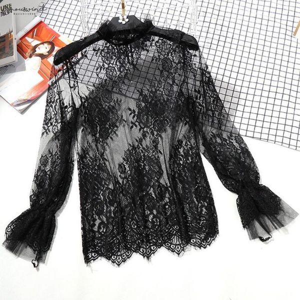 womens long flare sleeve sheer mesh blouse hollow out embroidered floral lace shirt cover up ruffles neck solid color b, White
womens long flare sleeve sheer mesh blouse hollow out embroidered floral lace shirt cover up ruffles neck solid color b, White