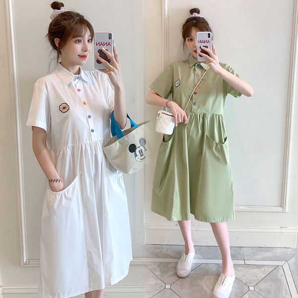9926# maternity dress summer short sleeve turn down collar loose stylish dress for pregnant women mom, White
9926# maternity dress summer short sleeve turn down collar loose stylish dress for pregnant women mom, White