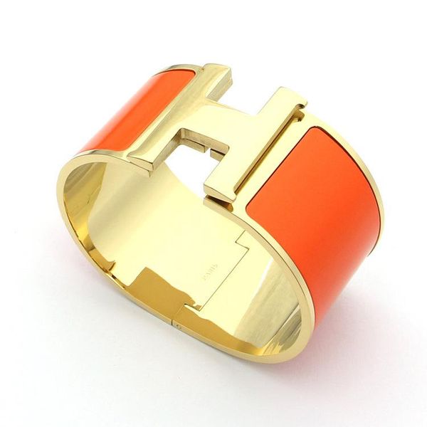 33mm super wide h bracelet enamel gold titanium bracelet for couples, Black