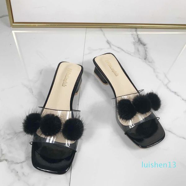 slides women slippers 2020 summer style mid-heel sandals for women l13, Black