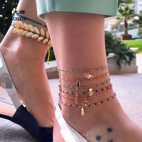 6pcs/sets summer jewelry bohemian gold color pineapple eyes seahorse fish rope colorful beaded anklets for women 8345, Red;blue
6pcs/sets summer jewelry bohemian gold color pineapple eyes seahorse fish rope colorful beaded anklets for women 8345, Red;blue