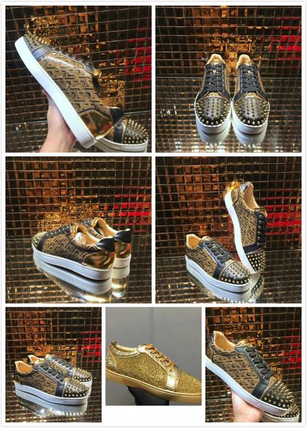 men women red bottom sneakers golden snake genuine leather high studded spikes flats shoes fashion casual shoes, Black
men women red bottom sneakers golden snake genuine leather high studded spikes flats shoes fashion casual shoes, Black
