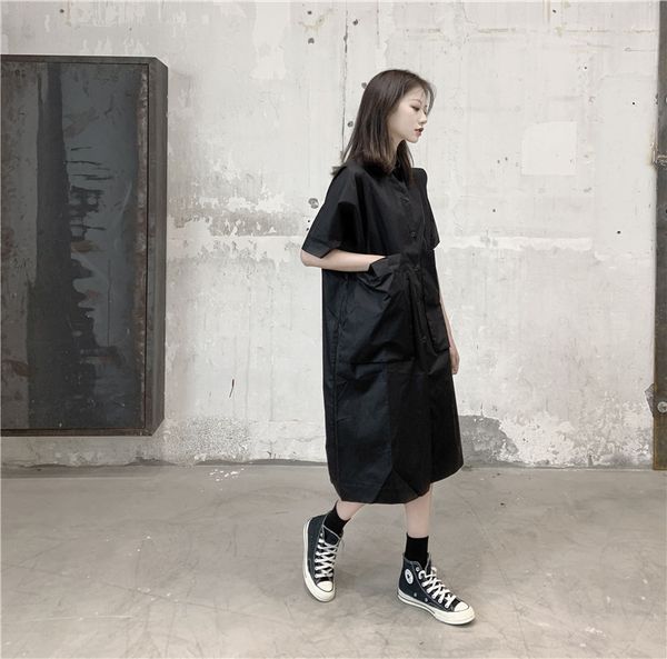 superaen original design shirt black dresses simple loose short solid straight mid-calf women dress, Black;gray
superaen original design shirt black dresses simple loose short solid straight mid-calf women dress, Black;gray