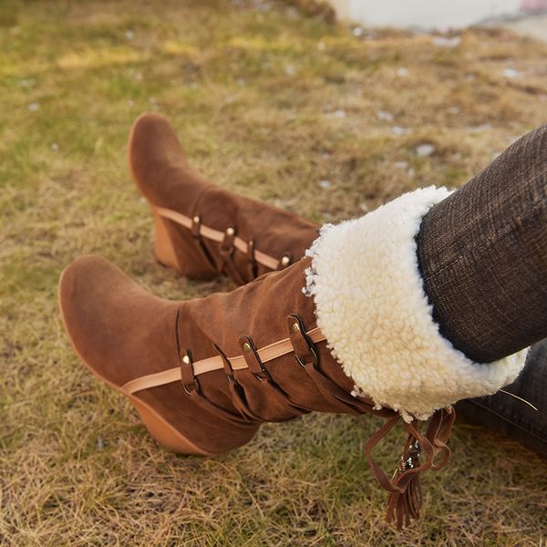 new women's mid-calf boots faux suede shoes woman round head wedge solid color keep warm women's winter boots fringe botas mujer, Black
new women's mid-calf boots faux suede shoes woman round head wedge solid color keep warm women's winter boots fringe botas mujer, Black