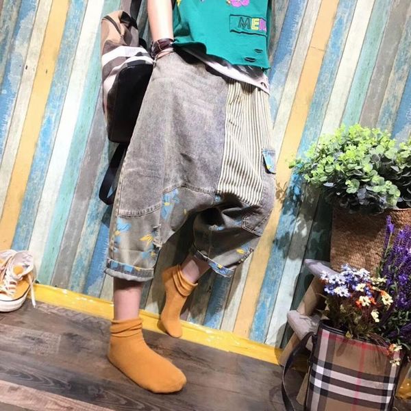 lugentolo jeans woman 2020 summer new fashion loose vintage print pockets hole washed elastic waist calf-length harem pants, Blue
lugentolo jeans woman 2020 summer new fashion loose vintage print pockets hole washed elastic waist calf-length harem pants, Blue