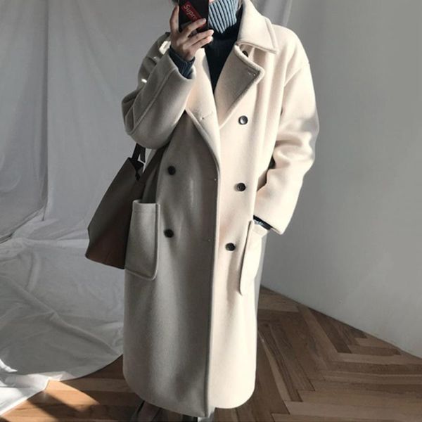 korean style women wool coat winter beige black casual loose overcoat oversize double-breasted long wool blends outwears office
korean style women wool coat winter beige black casual loose overcoat oversize double-breasted long wool blends outwears office