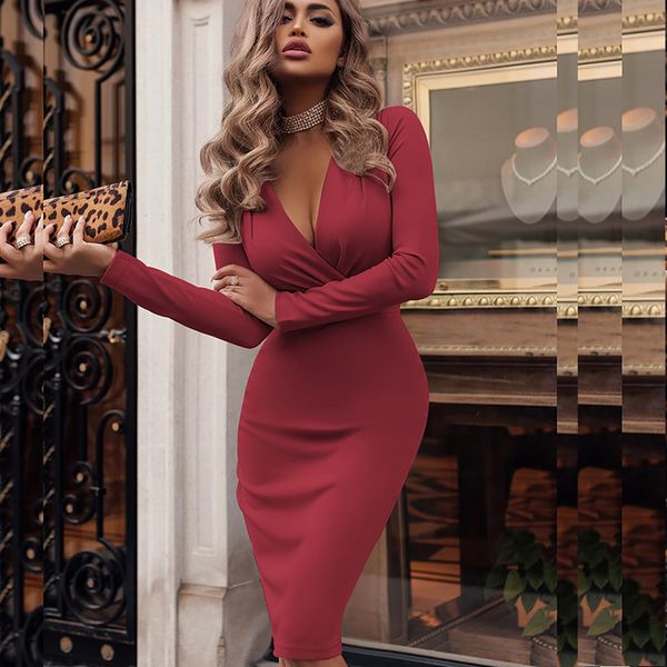 women vintage bodycon slim party dress long sleeve deep v neck solid casual elegant dress 2020 winter new fashion, Black;gray
women vintage bodycon slim party dress long sleeve deep v neck solid casual elegant dress 2020 winter new fashion, Black;gray