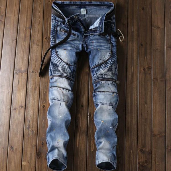 men's jeans elastic trousers zipper decoration trendy distressed biker, Blue
men's jeans elastic trousers zipper decoration trendy distressed biker, Blue