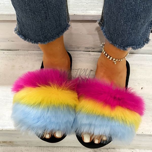 women faux fur slippers fluffy plush flip flops flat non-slip home slippers woman's indoor warm furry slides girls casual shoes, Black
women faux fur slippers fluffy plush flip flops flat non-slip home slippers woman's indoor warm furry slides girls casual shoes, Black