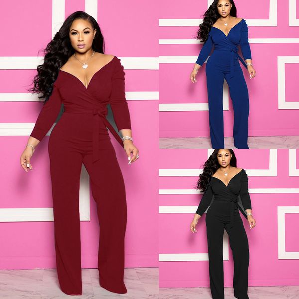 new arrival selling european waist sashes style deep v shape neck fashion jumpsuits long sleeve women rompers, Black;white
new arrival selling european waist sashes style deep v shape neck fashion jumpsuits long sleeve women rompers, Black;white