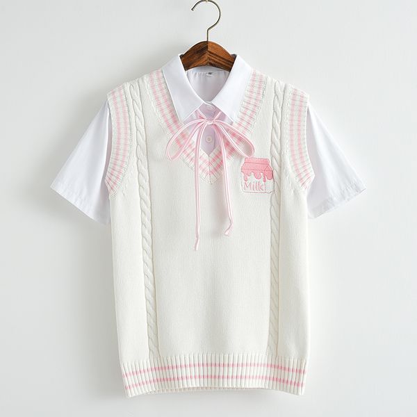 2020 new cute cheese embroidery college style japan soft sister jk uniforms knitted vest, White;black
2020 new cute cheese embroidery college style japan soft sister jk uniforms knitted vest, White;black