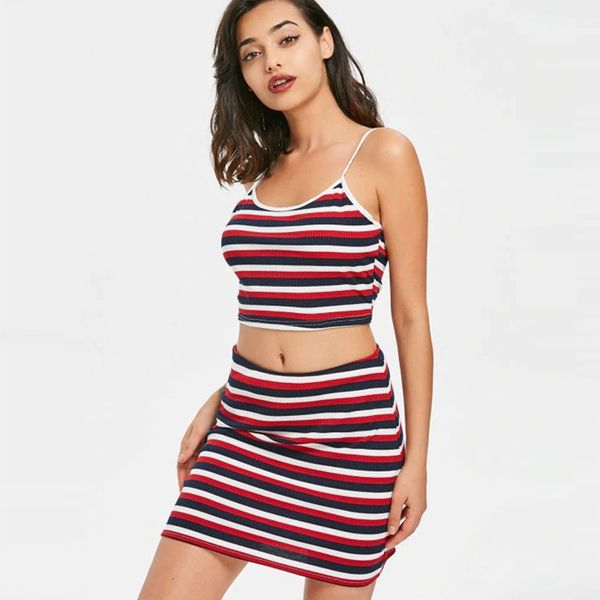 fashion ladies stripe set short sleeveless camisole slimming vest + hip skirt casual summer clothing 2 piece set, White
fashion ladies stripe set short sleeveless camisole slimming vest + hip skirt casual summer clothing 2 piece set, White