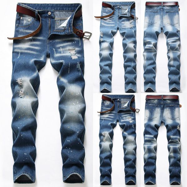 men's jeans fashion men skinny slim fit pant denim rip frayed casual long, Blue
men's jeans fashion men skinny slim fit pant denim rip frayed casual long, Blue