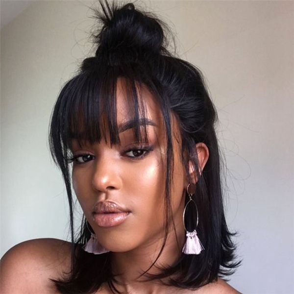 2020 13x6 lace front short human hair wigs with bangs pre plucked brazilian remy straight hair for women, Black
2020 13x6 lace front short human hair wigs with bangs pre plucked brazilian remy straight hair for women, Black