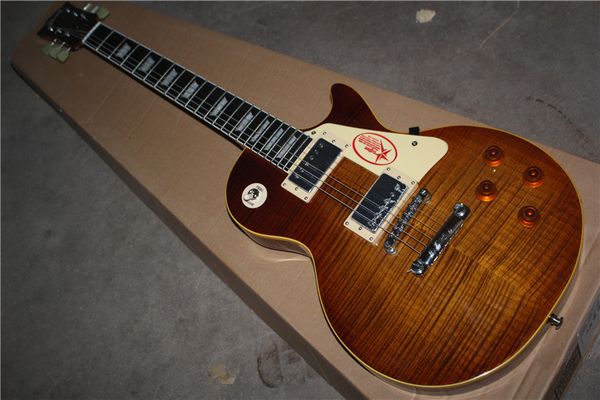 factory custom electric guitar with flame maple veneer yellow binding around fretboardcan be customized
factory custom electric guitar with flame maple veneer yellow binding around fretboardcan be customized