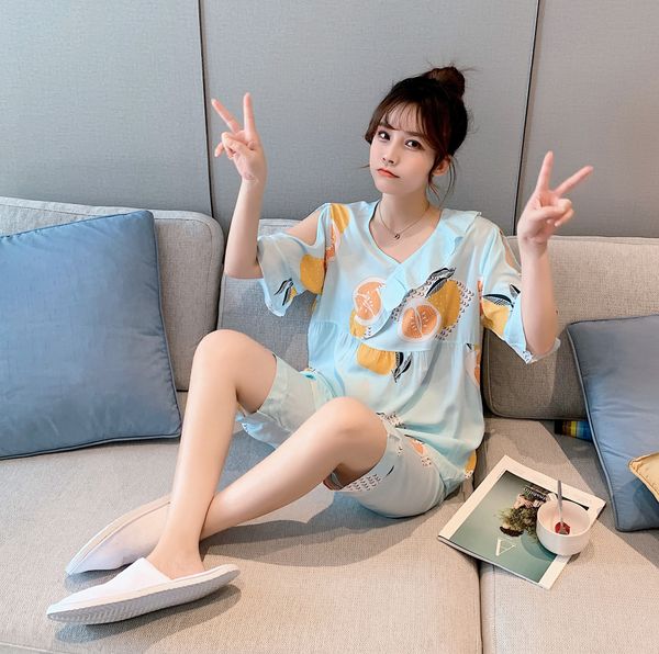 2020 new pure cotton women's short-sleeved trousers home clothes trousers pajamas set korean cute girl's comfortable pajamas, Blue;red
2020 new pure cotton women's short-sleeved trousers home clothes trousers pajamas set korean cute girl's comfortable pajamas, Blue;red