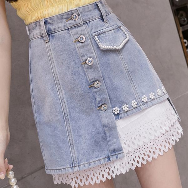 hollow-out chiffon stitching denim underwear denim skirt women's ins net red pearl pocket single-breasted a- line sheath skirt mesh, Black
hollow-out chiffon stitching denim underwear denim skirt women's ins net red pearl pocket single-breasted a- line sheath skirt mesh, Black