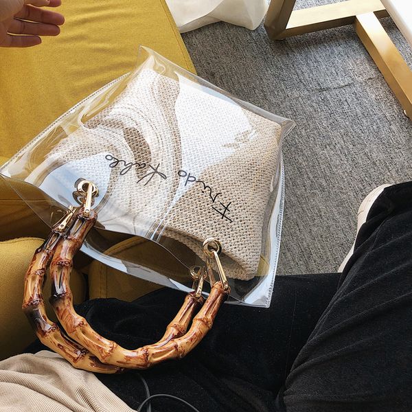 2020 summer fashion women composite bag transparent purse bamboo handle handbags female shoulder messenger bag pvc clear pocket
2020 summer fashion women composite bag transparent purse bamboo handle handbags female shoulder messenger bag pvc clear pocket
