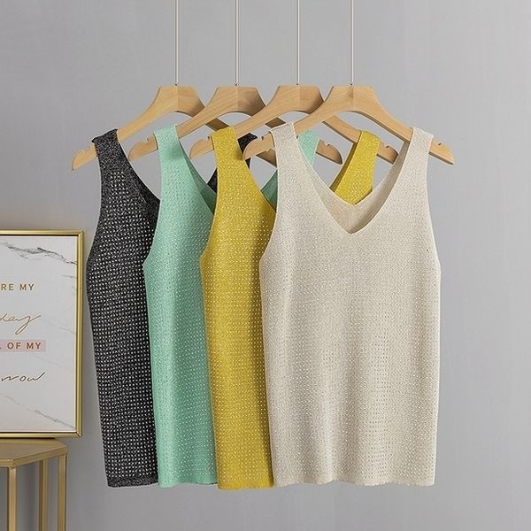 basic solid summer women tank knitted tee shirt club camisole sleeveless halter rhinestone camis, White
basic solid summer women tank knitted tee shirt club camisole sleeveless halter rhinestone camis, White