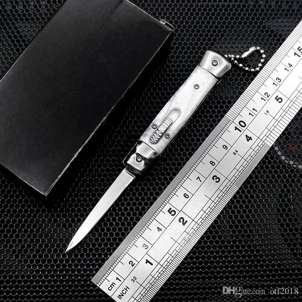 New 4.75 Inch Mini Automatic Knife Mirror Blade 7 Colors Resin Handle Key Scri le dao knife outdoor edc multi-function cutter
New 4.75 Inch Mini Automatic Knife Mirror Blade 7 Colors Resin Handle Key Scri le dao knife outdoor edc multi-function cutter